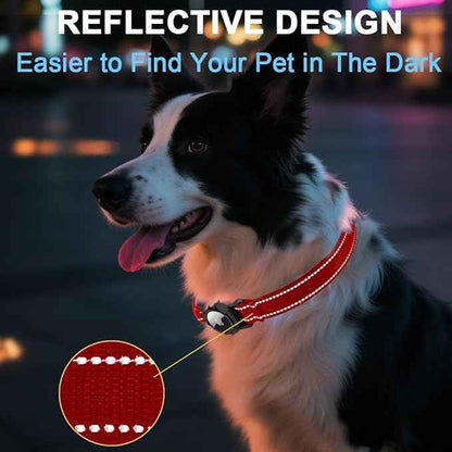 Airtag Dog Collar with Waterproof Air Tag Holder, Integrated Reflective Pet Collar with Soft Padding, Adjustable Nylon Collar for Small Medium Large Dogs, Red,XL (18.1"-27.5")