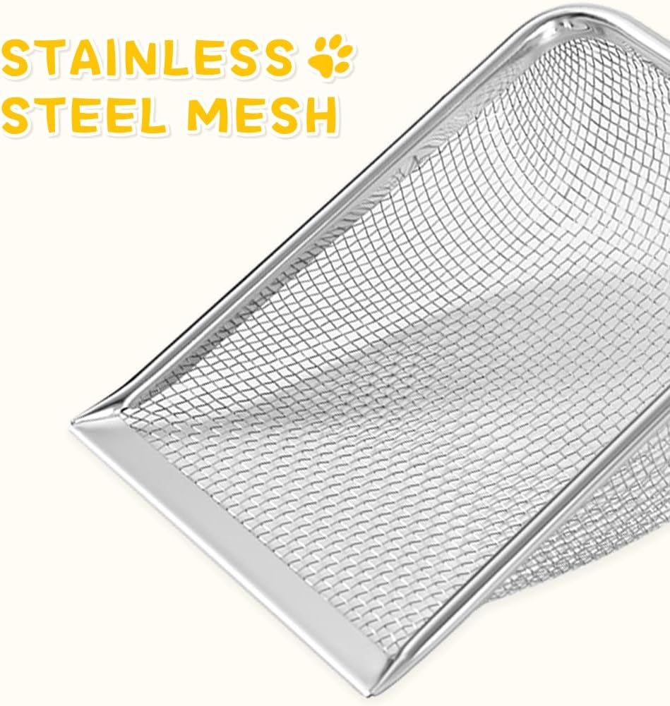 Metal Cat Litter Scoop,Sturdy Litter Cleaner Corner Shovel,Stainless Steel Mesh Litter Shovel,Easy to Clean Reptile Terrarium Sand Waste(Green)