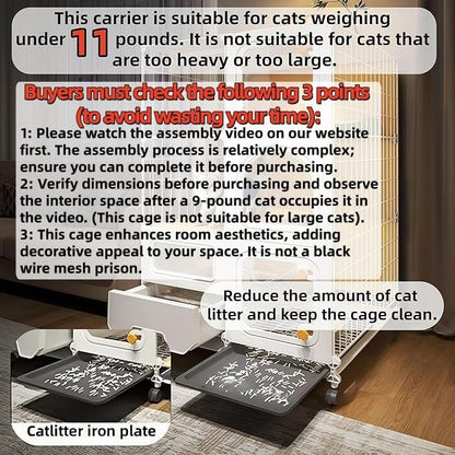 cat cage Indoor with Litter Box, Complimentary Bed, Bowl,Cleaning Three Piece Set,Large cat Enclosure, Cat House with Wheels Outdoor,Small Animal Cage cat Kennel (White, 28″(L) x18.1″(W) x46.1″(H)