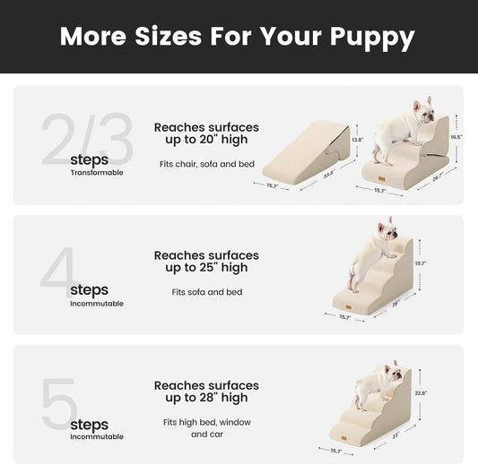 Gardner Pet Dog Stairs for Small Dogs 19.7" H, 4-Step Beige Curved Pet Stairs, Dog Steps for High Bed (18-24 in), Couch with Durable Non-Slip Waterproof Fabric Cover and CertiPUR-US Certified Foam