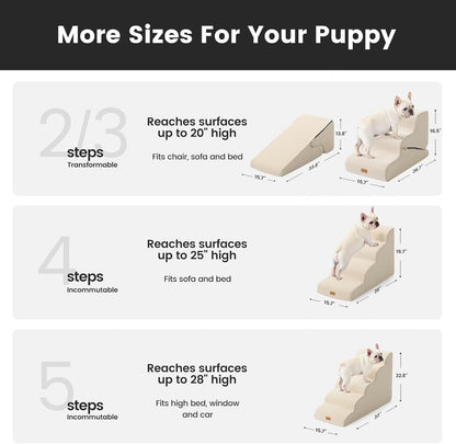 Gardner Pet Dog Stairs for Small Dogs 19.7" H, 4-Step Beige Curved Pet Stairs, Dog Steps for High Bed (18-24 in), Couch with Durable Non-Slip Waterproof Fabric Cover and CertiPUR-US Certified Foam