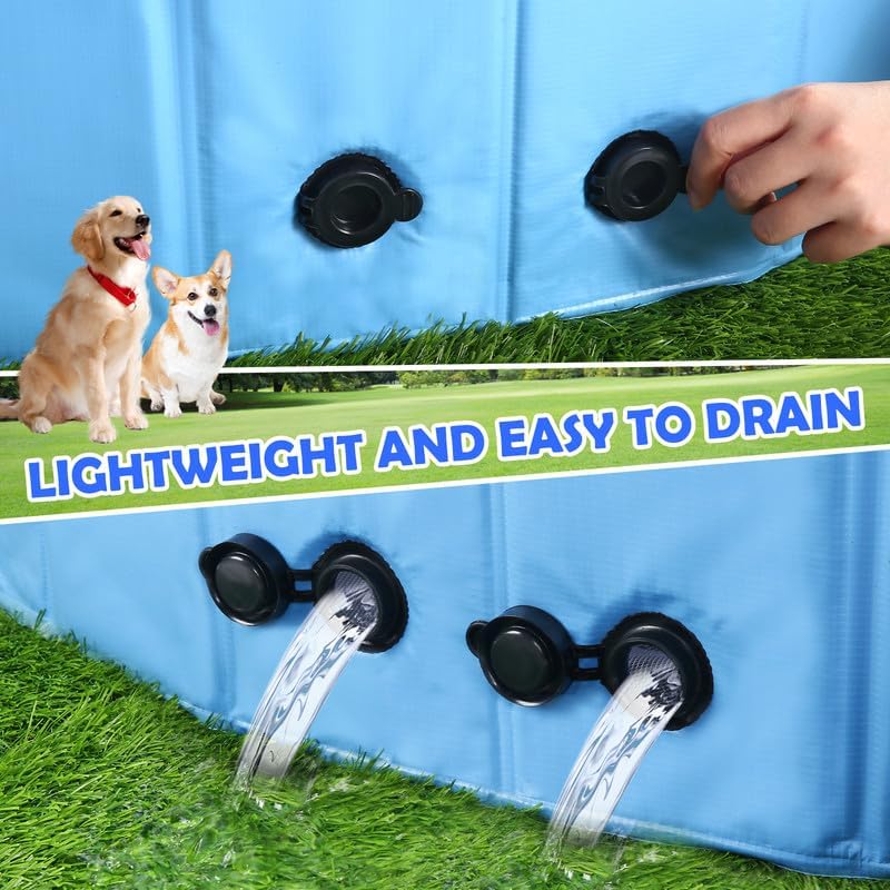 71" Large Dog Pool with Sprinkler, 2-in-1 Foldable Swimming Pool Non-Slip Hard Plastic Splash Sprinkler Kiddie Pool for Outdoor Backyard Kids Dogs Ducks and Pet Baths