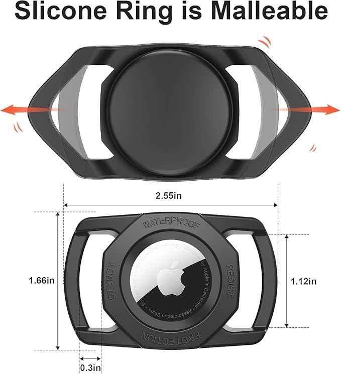 SANKALA Airtag Holder for Dog Collar, [1 Pack] Waterproof Dog Collar Airtag Holder, Soft Silicone Full-Body Protective Anti-Lost Air Tag Case, Ultra-Durable, Easy Installation, Lightweight, Black
