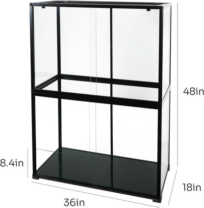 REPTIZOO 135 Gallon Glass Reptile Terrarium Tank, 36" x 18" x 48" Wide & Tall Reptile Terrarium, Chameleon Cage with Sliding Front Door Top Screen Ventilation, Easy Assembly - Pawvie