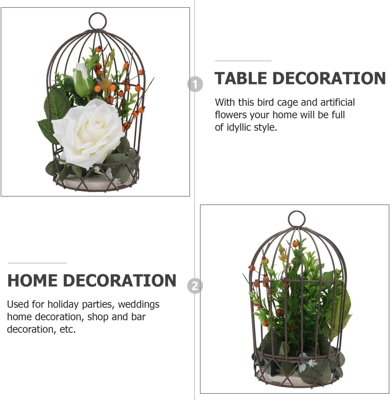 BESTOYARD Hanging Bird Cage Decor with White Simulation Rose Flowers for Home Wedding Table and Garden Ornament