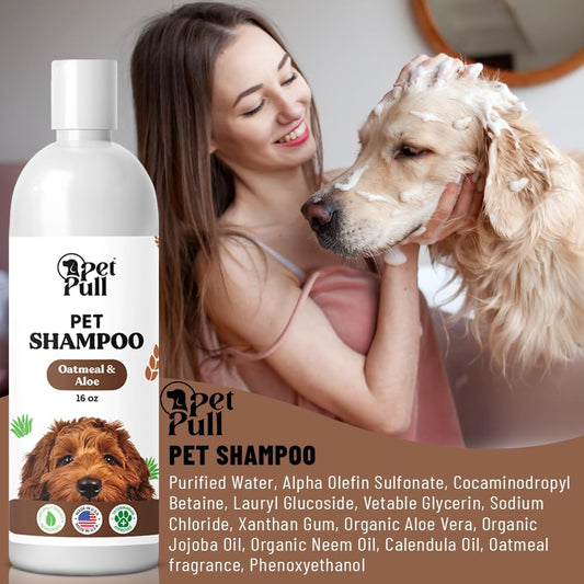 Pet Shampoo and Conditioner for Dogs and Cats - Plant-Based Dog Shampoo Cleanser - Pet Supplies for Pets - Sensitive Skin Dog Wash- Made in The USA (16 oz) (Oatmeal & Aloe, Shampoo)