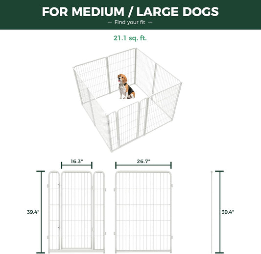 FXW Homeplus Unleashed Indoor Dog Playpen - Stress-Free and Safe Play, Heavy Duty 40 Inch 8 Wire Panels Dog Pen for Medium and Large Dogs, White│Patented