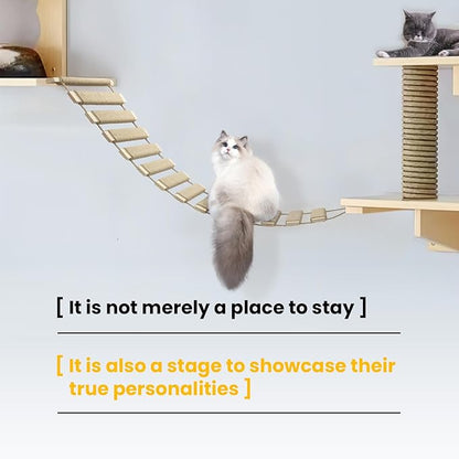 40in Cat Ladder & Bridge, Outdoor Cat Tree with Jute Rope, Multi-Level Climbing Frame & Scratcher for Indoor/Outdoor Cats (Wood Tone, 40in)