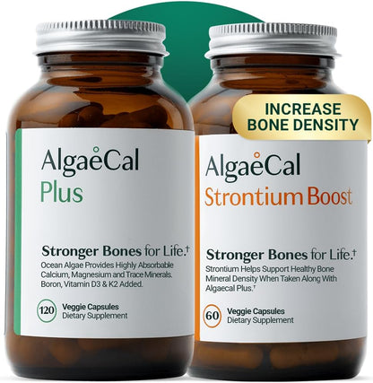 AlgaeCal - Bone Builder Pack for Bone Density Increase, Clinically Supported Plant Based Calcium Supplement & Strontium, Vitamins K2 (100mg), D3 (1600 IU), Magnesium & 16 Essential nutrients