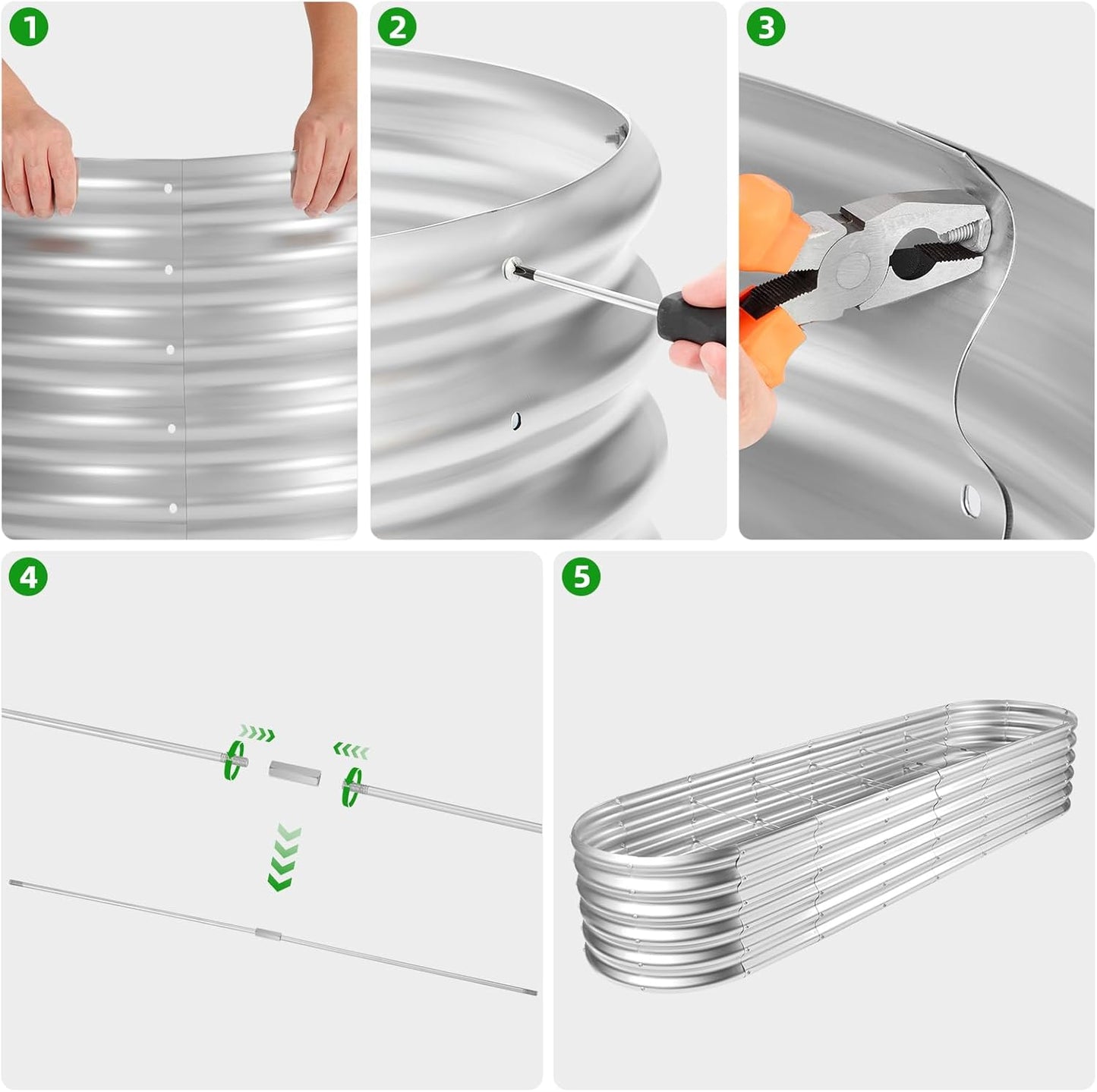 Land Guard 8×2×1.5ft Galvanized Raised Garden Bed Kit, Raised Garden Boxes Outdoor, Oval Metal Raised Garden Beds for Vegetables, Silver