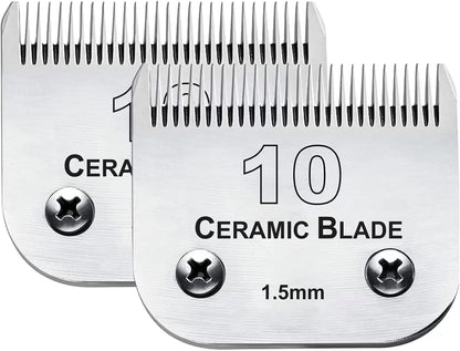 2PC 10 Blade Dog Grooming Clipper Replacement Blades Compatible with Andis Dog Clippers,Detachable Ceramic Blade & Stainless Steel Blade,Size-10, 1/16-Inch Cut Length (64315)