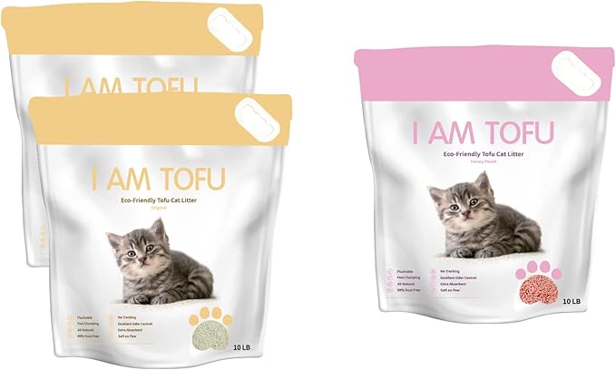 I AM TOFU - Tofu Cat Litter, Natural Flushable Extra Clumping Pellet Litter, 10LB x 3 (Original 2 & Honey Peach1)
