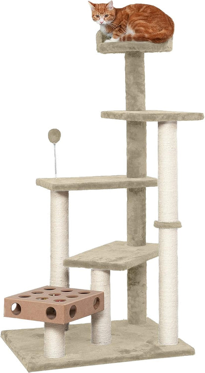 Furhaven 49.5" Tall Cat Tree for Indoor Cats, Ft. Sisal Scratching Posts, Plush Ball Toy, & Busy Box Toy - Tiger Tough Play Stairs Interactive Playground Tower - Cream, One Size