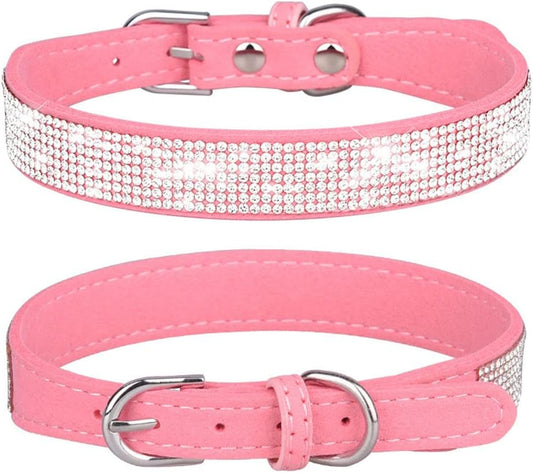 XL Bling Rhinestone Diamond Fancy Crystal Glitter Pretty Jewel Extra Large Dog Collars for Small Medium Breed Pet Female Dogs, Pink X-Large