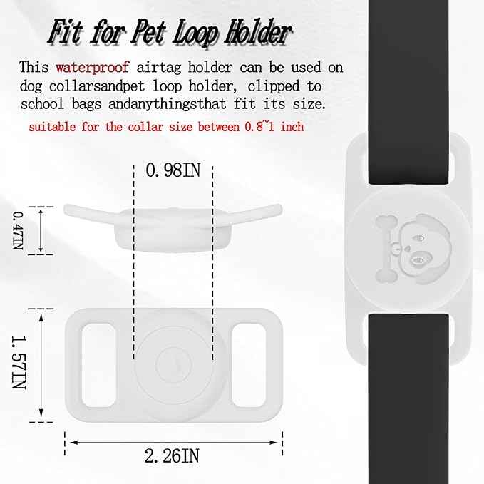 4 Pack Waterproof AirTag Dog Collar Holder Compatible with Apple AirTag, Silicone Hidden Loop Holder for Airtag Tracker, Anti-Lost Dog Collar Air Tag Accessories(Black,White,Red,Blue)