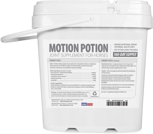 Jeffers Motion Potion Pellets Joint Supplement for Horses, 10 lb- Glucosamine, MSM, Chondroitin, Hyaluronic Acid, & Vitamins. Daily Supplement for Safe, Easy to Feed, Fast Acting for Equine