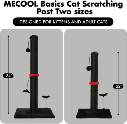MECOOL Cat Scratching Post Premium Sisal Scratch Posts with Hanging Ball Vertical Scratcher for Indoor Cats and Kittens,Black