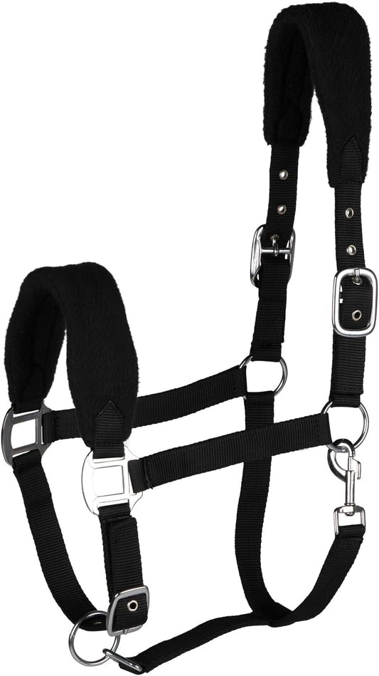 HORZE Kiel Adjustable Horse Halter with Fleece Padding - Black - Warmblood