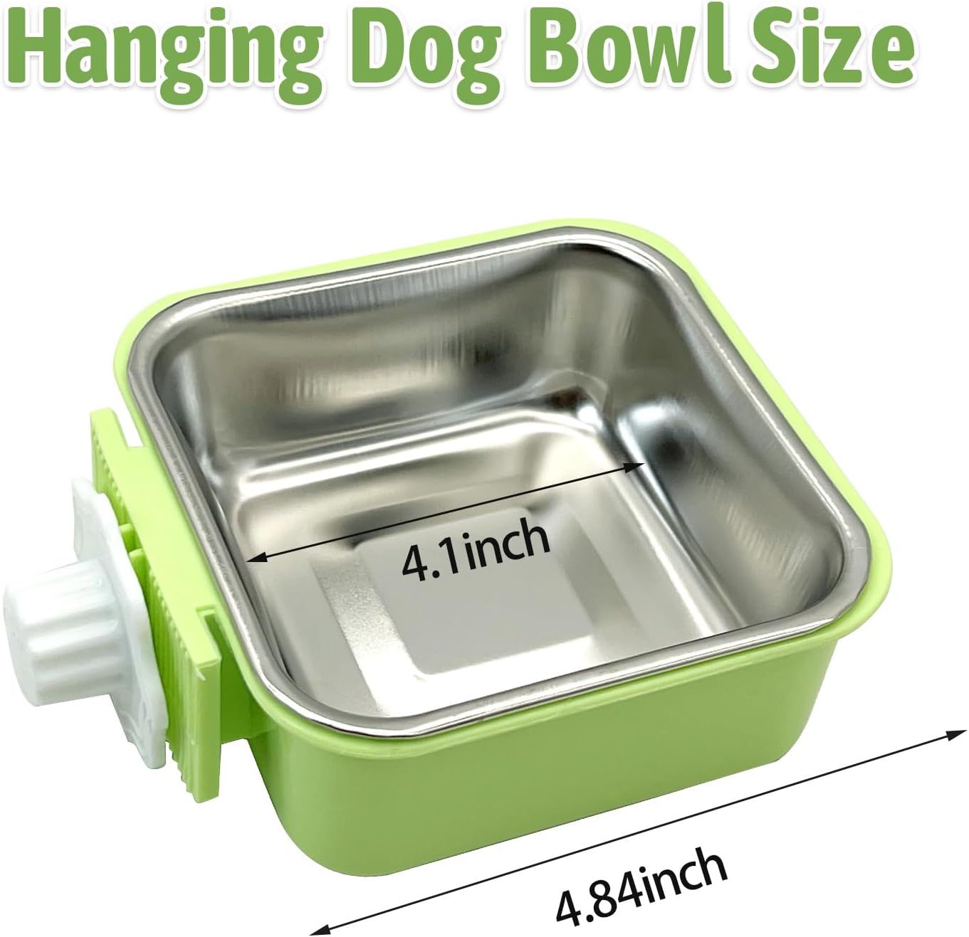 kathson Crate Dog Bowl, Removable Stainless Steel Hanging Pet Kennel Cage Bowl Food & Water Feeder Coop Cup for Puppy, Cat, Rabbit,Guinea Pigs 3pcs Square(Blue,Green,Pink)