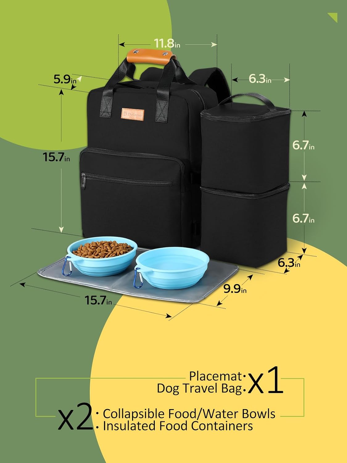 Dog Travel Bag, 25L Airline Approved Dog Travel Backpack for Pet Travel Accessories with 2 Food Storage Containers, 2 Foldable Bowls for Short Trips, Black - Pawvie
