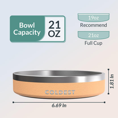 Coldest Dog Bowl - Anti Rust Metal, Non Slip, 3 Layers Insulated Stainless Steel Dog Bowls - Spill Proof & Heavy Duty - Water Bowl for Dogs, Cats & Pets, Dish Washer Safe (21 oz, Sahara Tan)