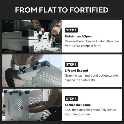 Impact Collapsible Dog Crate - Foldable Hard Crate for Intermediate Dogs - Heavy Duty Travel Kennel with Powder-Coated Aluminum - Quick Setup for Indoor & Outdoor (White, 34" (34.5" L x 23" W x 29" H)