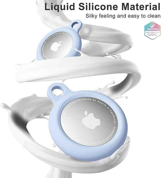 oakxco Compatible with Airtag Keychain Silicone, Holder with Key Ring, Cover Cute Accessories for Kids, Luggage, Car Dog Collar, Car, Compatible with Apple Airtag Case, Aqua Sky Baby Light Blue