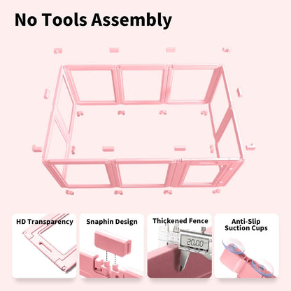 DIY Clear Acrylic Dog Playpen House,Quick Easy Assembly and Disassembly,Strong Floor Suction,Indoor and Outdoor Use,Easy Cleansing Puppy Fence (Sakura Pink, 23.6" H, 10PCS)