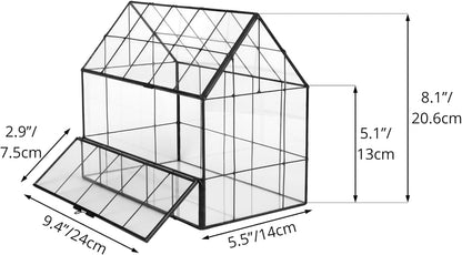 NCYP Geometric Glass Terrarium with Front Opening Door, House Shape Closed Micro Landscape Planter Box for Small Succulent, Cacti - Home Indoor Tabletop Decor, Handmade, Black (No Plants)