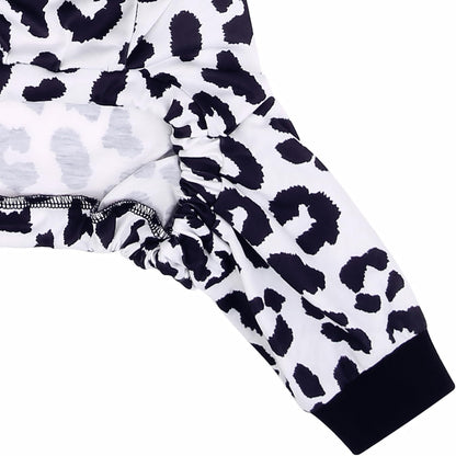 HDE Dog Pajamas One Piece Jammies Jumpsuit Pet Clothes Outfit Stretchy Lightweight Comfy Shirt Pjs for M-3XL Dogs Snow Leopard - 3XL