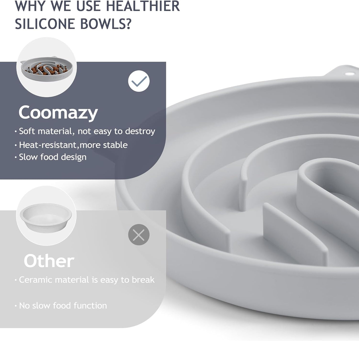 Coomazy Silicone Slow Feeder Dog Cat Bowls, Interactive Puzzle Toy for Pets Food Training, Keeps Dogs Cats Busy, Prevents Puppy Kitty Overeating (Smoke Gray, 1.4Cup)