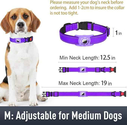 AirTag Dog Collar with AirTag Holder Compatible for Air Tag, Reflective Soft Padded, Safety Locking Buckle, Adjustable Nylon for Small Medium Large Dogs (Purple,M)