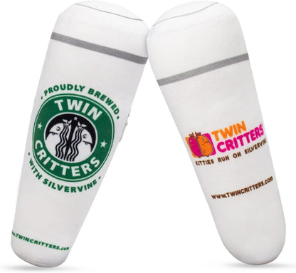 KittiBuzz 2-Pack Organic Silvervine Catnip Substitute Toys for Cats & Kittens | 100% All-Natural Wild Harvested Silvervine | 2 Refillable Coffe Cup Kicker Cat Toys