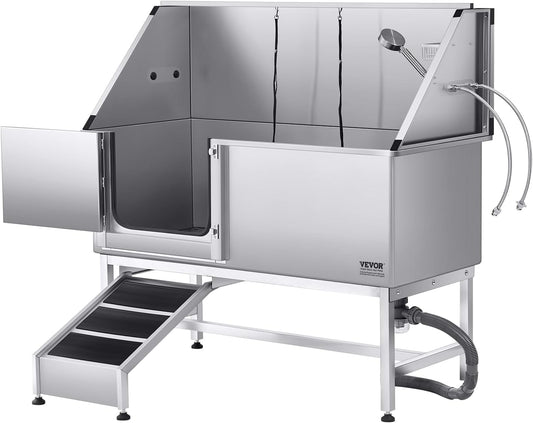 VEVOR Stainless Steel Dog Washing Station, Professional 62 inch Pet Grooming Tub w/Ramp, PE Water Filter Board, Faucet & Showerhead & Soap Holder Bathtub for Large & Medium & Small Pets (Left Door)