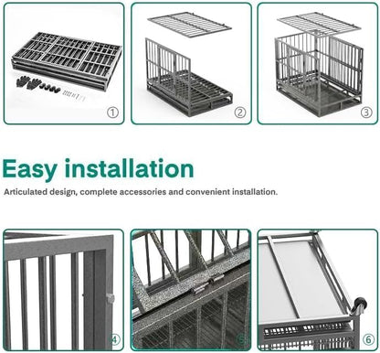 Oranland 38 Inch Heavy Duty Indestructible Dog Crate Cage Kennel with Wheels, High Anxiety Dog Kennel, Sturdy Locks, Double Door and Removable Tray Design, Extra Large XL Dog Crate.