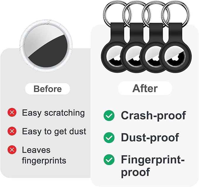 [4 Pack] Case for AirTag 2nd Gen (2026) & 1st Gen, Silicone Holder Keychain Key Ring, Protective Cover for Air Tags, GPS Finder Accessories for Bags, Pets, Kids, Luggage, Black