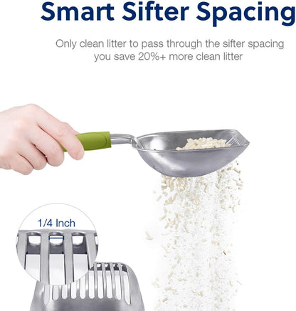WePet Cat Litter Scoop, Aluminum Alloy Sifter, Kitty Metal Scooper, Deep Shovel, Long Handle, Poop Sifting, Kitten Pooper Lifter, Durable, Heavy Duty, for Litter Box
