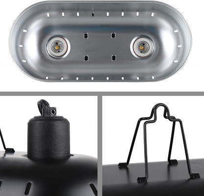 DXOPHIEX 15 inch Dual Reptile Light Fixture, Max 150W Dual Reptile Heat Lamp Fixture with 100W UVA UVB Sun Light & Ceramic Heat Emitter,Double Dome Lamp for Terrarium and Tortoise Habitat