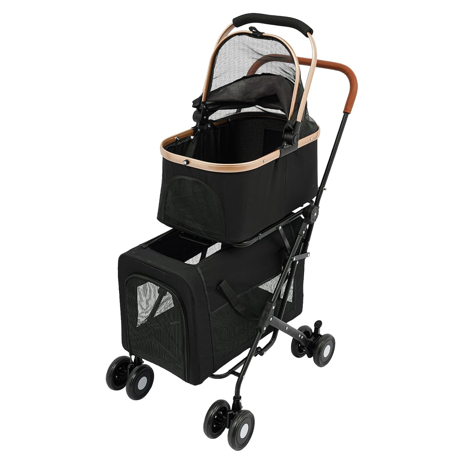 Double Pet Stroller with Detachable Carriers, Large Cat & Dog Stroller with 4 Wheels, Foldable Pet Strollers Small & Medium Dogs Cats 77lbs (Black) - Pawvie