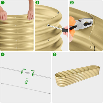 Land Guard 8×2×1.5ft Galvanized Raised Garden Bed Kit, Raised Garden Boxes Outdoor, Oval Metal Raised Garden Beds for Vegetables, Cream Yellow