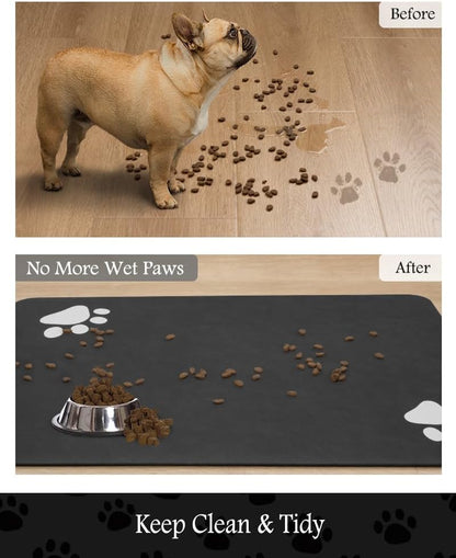 Pet Feeding Mat-Absorbent Dog Mat for Food and Water Bowl-No Stains Quick Dry Water Dispenser Mat-Dog Accessories Pet Supplies-Bowl for Messy Drinkers（Black,12"x19"