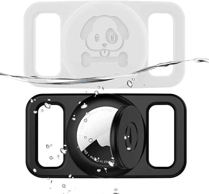 2 Pack Waterproof AirTag Dog Collar Holder Compatible with Apple AirTag, Silicone Hidden Loop Holder for Airtag Tracker, Anti-Lost Dog Collar Air Tag Accessories(Black,White)