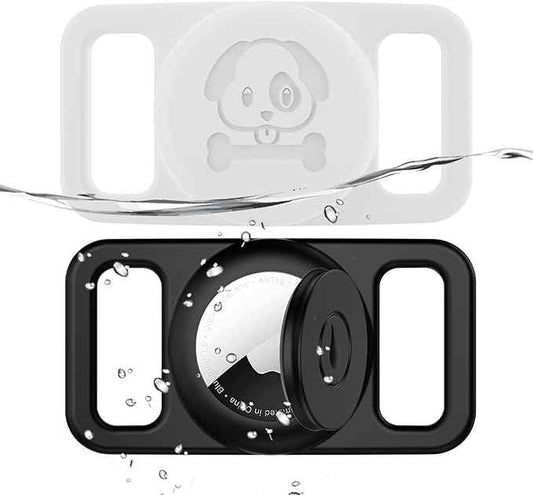 2 Pack Waterproof AirTag Dog Collar Holder Compatible with Apple AirTag, Silicone Hidden Loop Holder for Airtag Tracker, Anti-Lost Dog Collar Air Tag Accessories(Black,White)