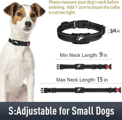 AirTag Dog Collar with AirTag Holder Compatible for Air Tag, Reflective Soft Padded, Safety Locking Buckle, Adjustable Nylon for Small Medium Large Dogs (Black,S)