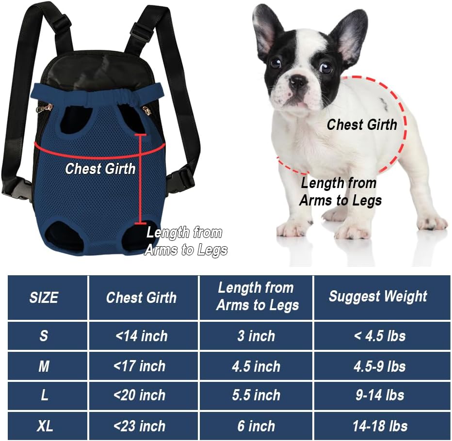FEimaX Dog Carrier Backpack Pet Legs Out Front Cat Travel Bag, Adjustable Puppy Backpacks Carriers Hands-Free for Small Medium Dogs Cats Hiking Traveling Camping Daily Walking (Medium, Navy)
