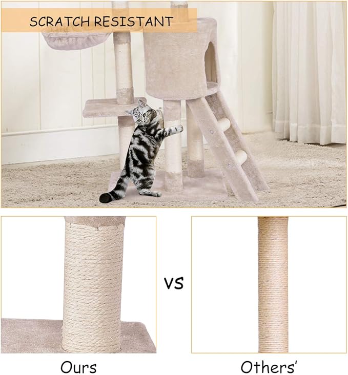 Tangkula 56 Inch Cat Tree - Multi-Level Cat Tower Condo with Sisal Scratching Post and Ladder, Large Cat Playground for Indoor Cats