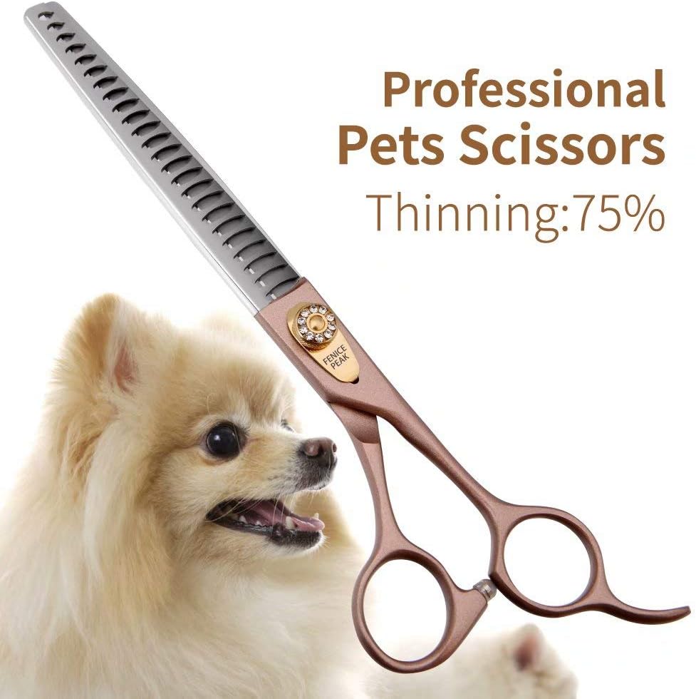Fenice Peak Thinning Shears for Dogs and Cats Pet Grooming Scissors Chunkers Shears 440C Stainless Steel Professional Dog Trimming Scissors 7.5''