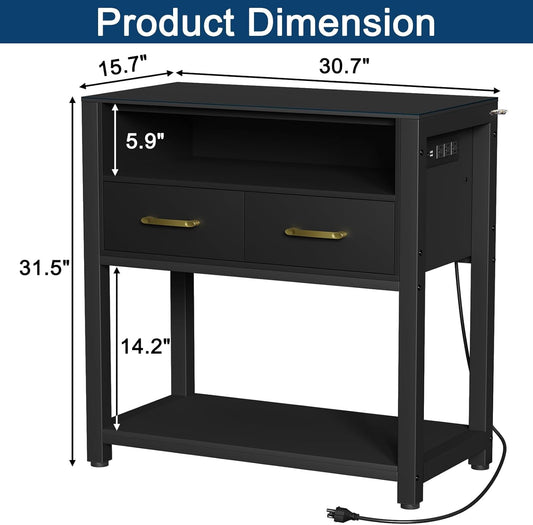 20-29 Gallon Aquarium Stand with Power Outlet & 2 Storage Drawers, Heavy Duty Metal Frame Fish Tank Stand with Waterproof Mat, 30.7" L*15.7" W Tabletop, 550LBS Capacity, Black