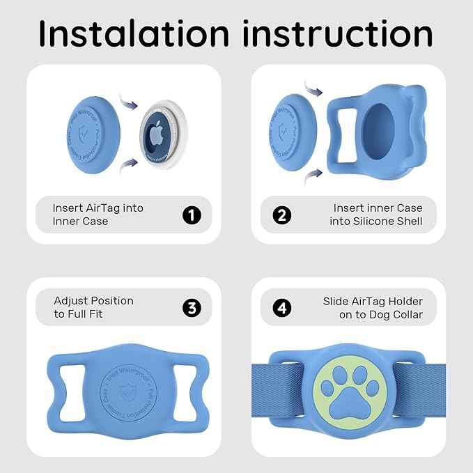 for Airtag Dog Collar Holder, Dog Airtag Holder Waterproof, Lightweight Silicone Air Tag Case for Pet Collars, Works with Multiple Tracker Tag Products(Luminous (black+rose+blue+pink) 4 Pack)