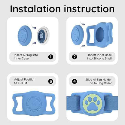 for Airtag Dog Collar Holder, Dog Airtag Holder Waterproof, Lightweight Silicone Air Tag Case for Pet Collars, Works with Multiple Tracker Tag Products(Luminous (black+rose+blue+pink) 4 Pack)
